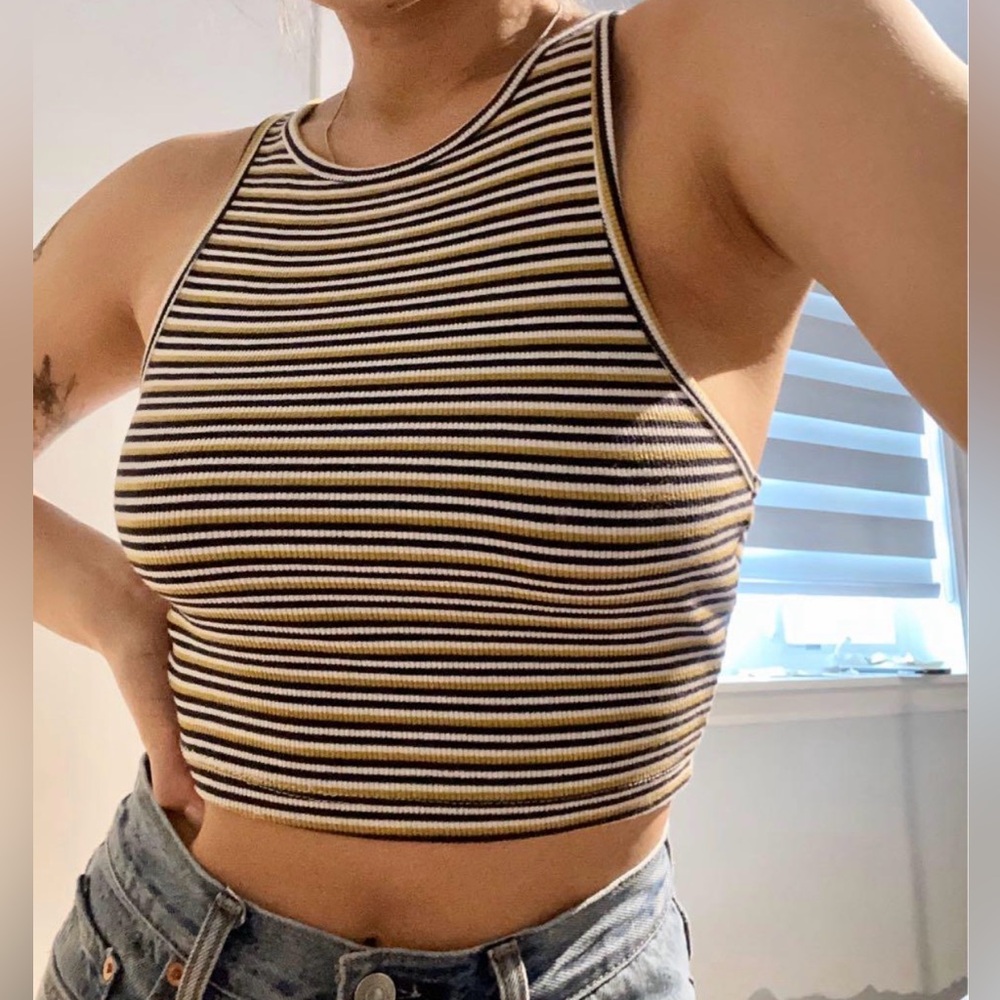 Zara Black and White Fitted Crop Tank Top